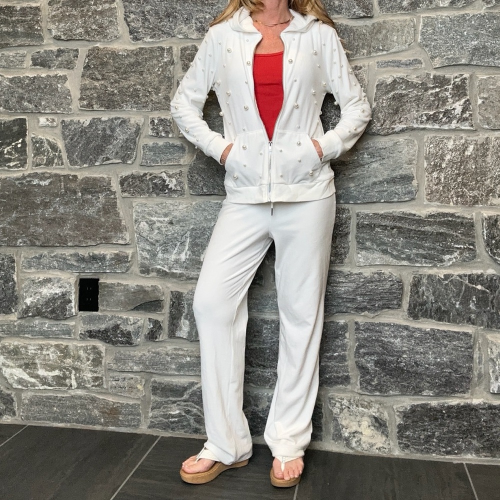 White Pants SOFT Velour, Stretch, Elastic & Drawstring Waist from Boston Proper
